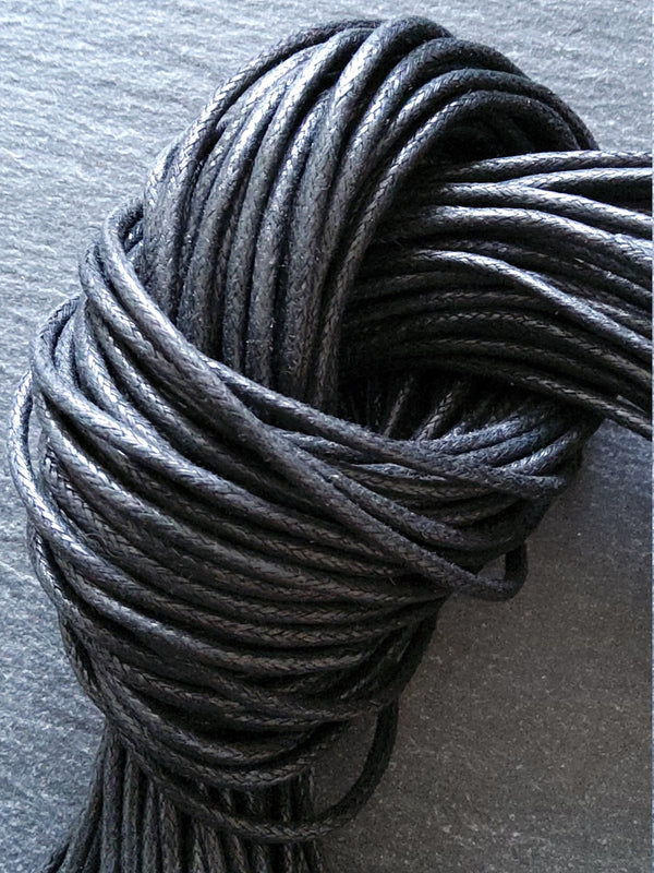 Waxed Black Cotton Cord 2mm Diameter Woven