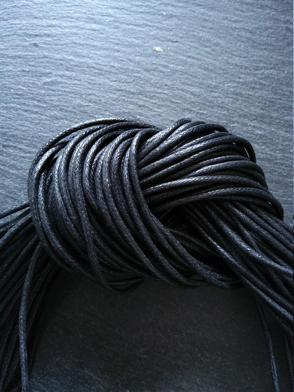 Waxed Black Cotton Cord 2mm Diameter Woven