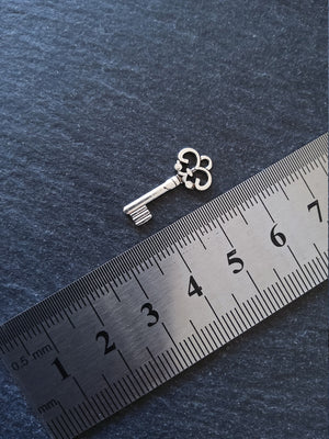 20 or 100 Antique Silver Tone Key Charms 21x10mm 1.5mm Thick