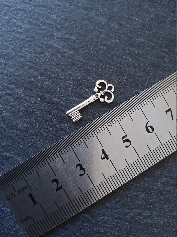 20 or 100 Antique Silver Tone Key Charms 21x10mm 1.5mm Thick