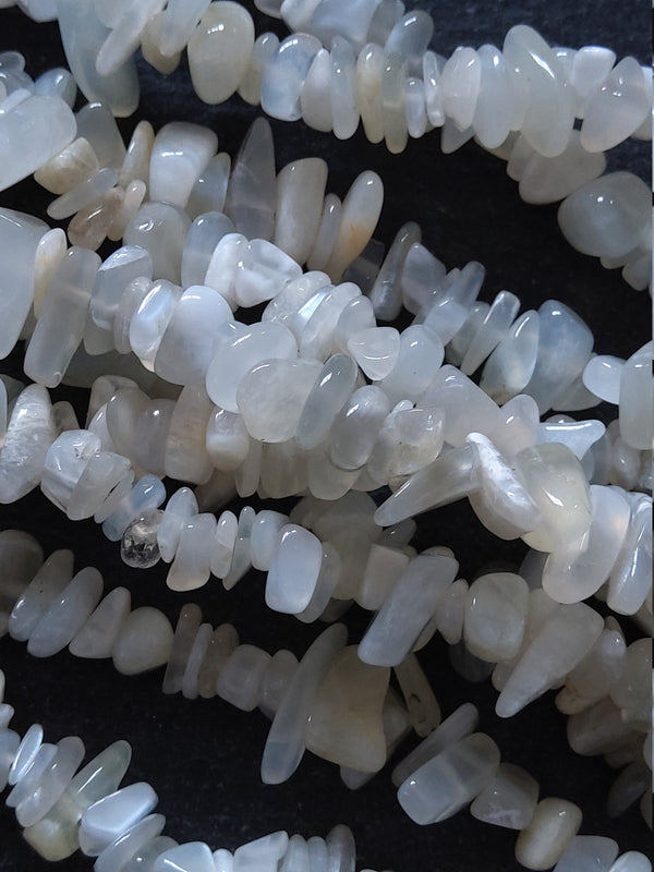 Natural Moonstone Rounded Chip Beads 5mm to 8mm. Full 33 inch Strand Hole: 1mm