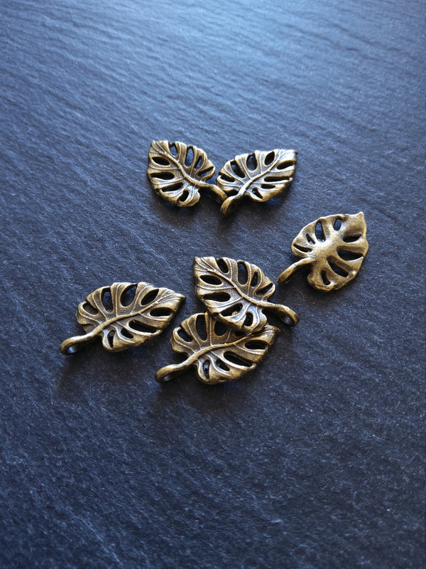 10 or 50 Antique Bronze Swiss Cheese Plant Leaf Charms Monstera Deliciosa 20x12mm