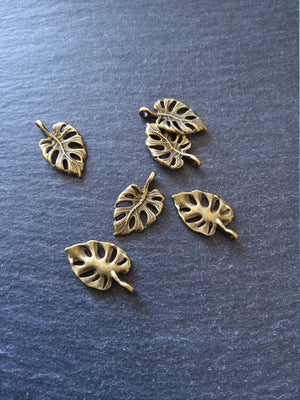 10 or 50 Antique Bronze Swiss Cheese Plant Leaf Charms Monstera Deliciosa 20x12mm