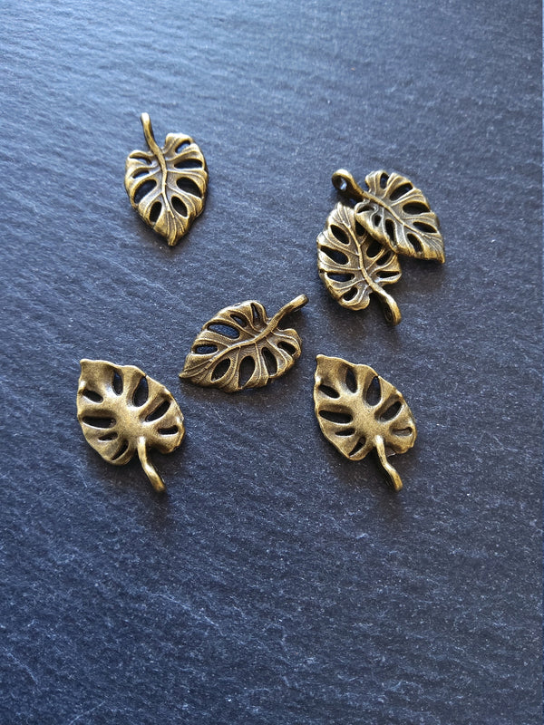 10 or 50 Antique Bronze Swiss Cheese Plant Leaf Charms Monstera Deliciosa 20x12mm
