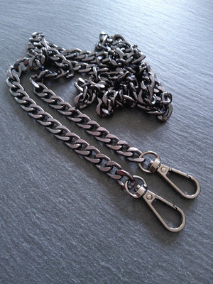 Gunmetal Tone Aluminium Chain Bag Strap with Clasps Lightweight & Strong. 47 inches (120cm) Long. 7mm Wide