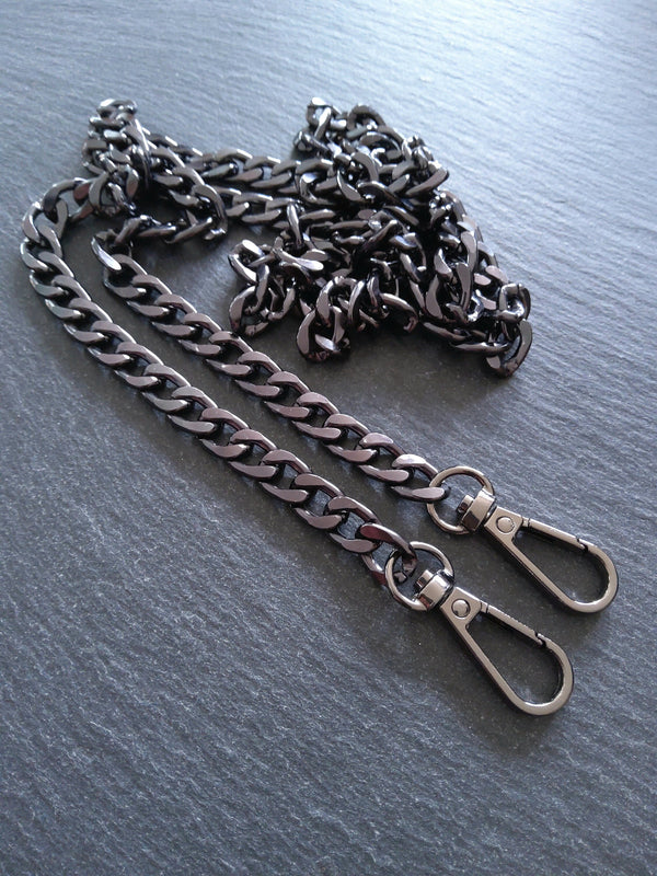 Gunmetal Tone Aluminium Chain Bag Strap with Clasps Lightweight & Strong. 47 inches (120cm) Long. 7mm Wide