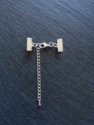 5 or 25 Silver Plated Crimp End Sets for 13mm (1/2") Ribbon Chokers with Extender Chain