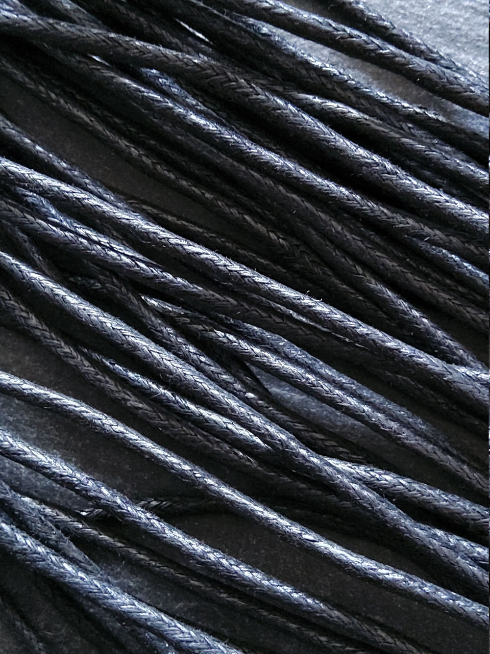 Waxed Black Cotton Cord 2mm Diameter Woven