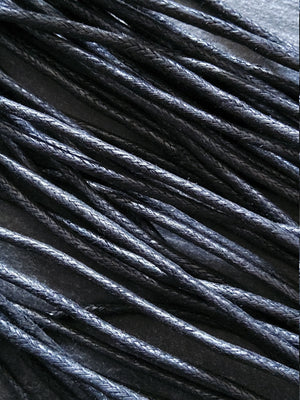 Waxed Black Cotton Cord 2mm Diameter Woven