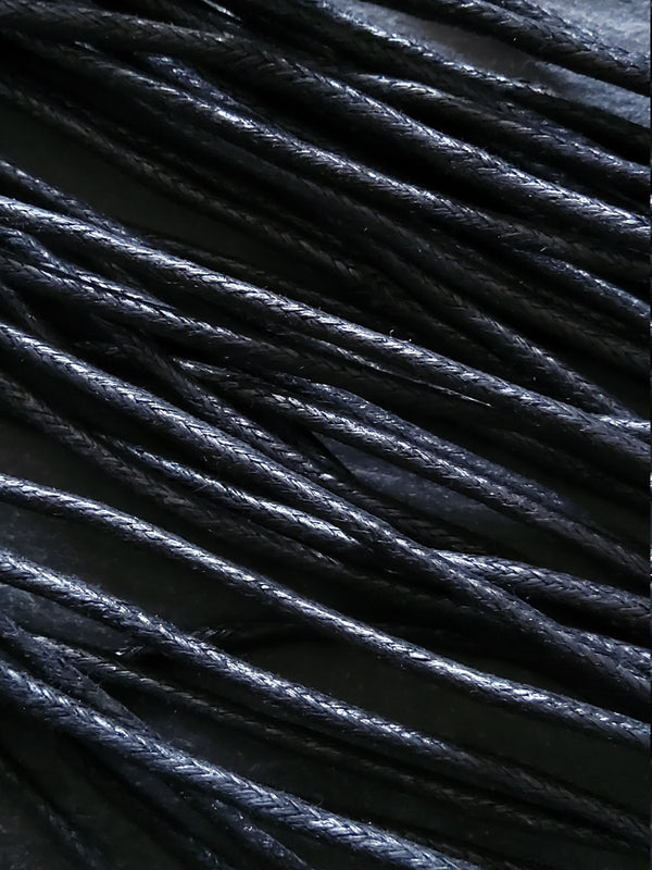 Waxed Black Cotton Cord 2mm Diameter Woven