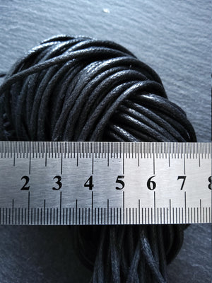 Waxed Black Cotton Cord 2mm Diameter Woven