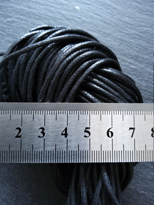 Waxed Black Cotton Cord 2mm Diameter Woven