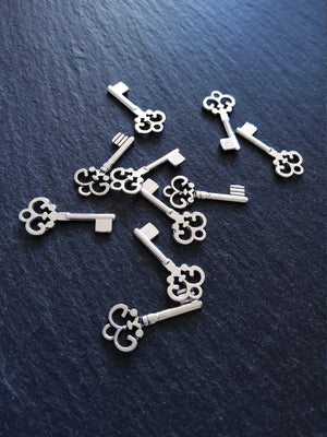20 or 100 Antique Silver Tone Key Charms 21x10mm 1.5mm Thick