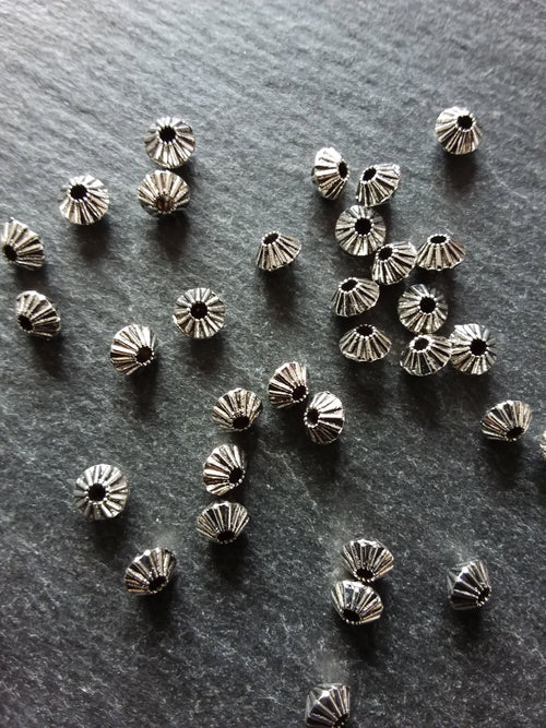 40 or 200 Bicone 5mm Antique Silver Tone Striped Spacer Beads 5x4mm. Hole: 1mm - ContentedCatz
