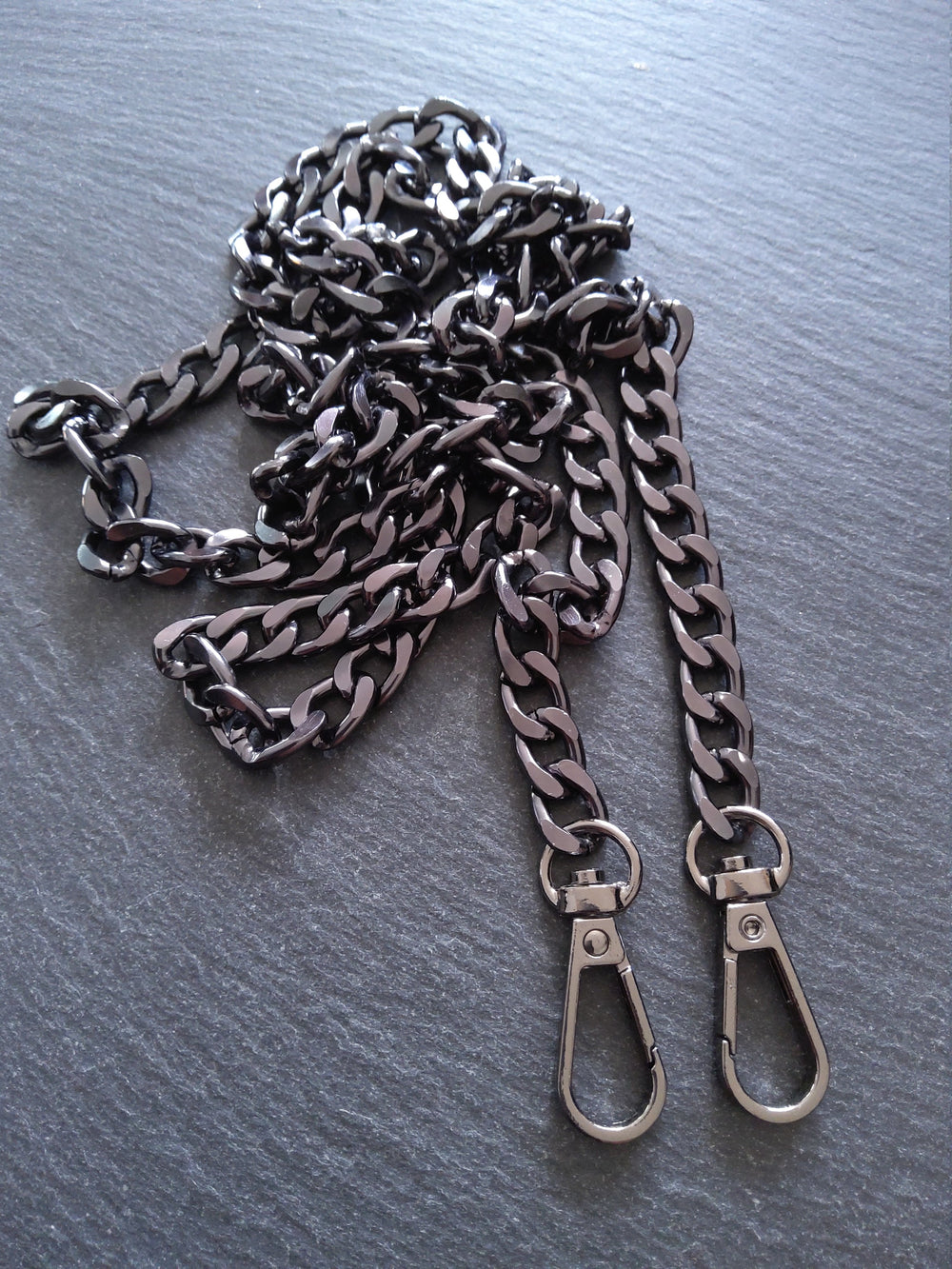 Gunmetal Tone Aluminium Chain Bag Strap with Clasps Lightweight & Strong. 47 inches (120cm) Long. 7mm Wide