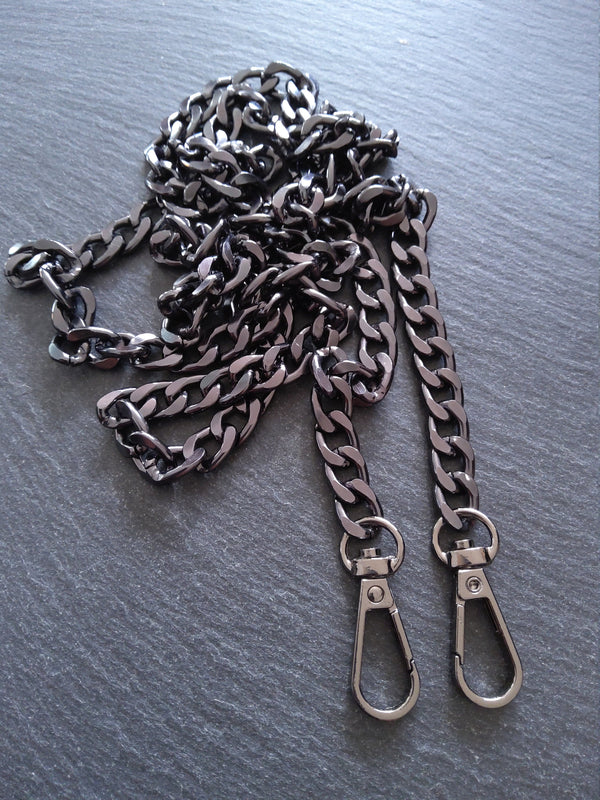 Gunmetal Tone Aluminium Chain Bag Strap with Clasps Lightweight & Strong. 47 inches (120cm) Long. 7mm Wide