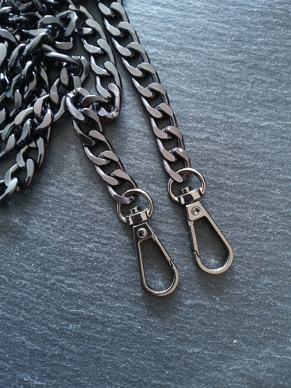 Gunmetal Tone Aluminium Chain Bag Strap with Clasps Lightweight & Strong. 47 inches (120cm) Long. 7mm Wide