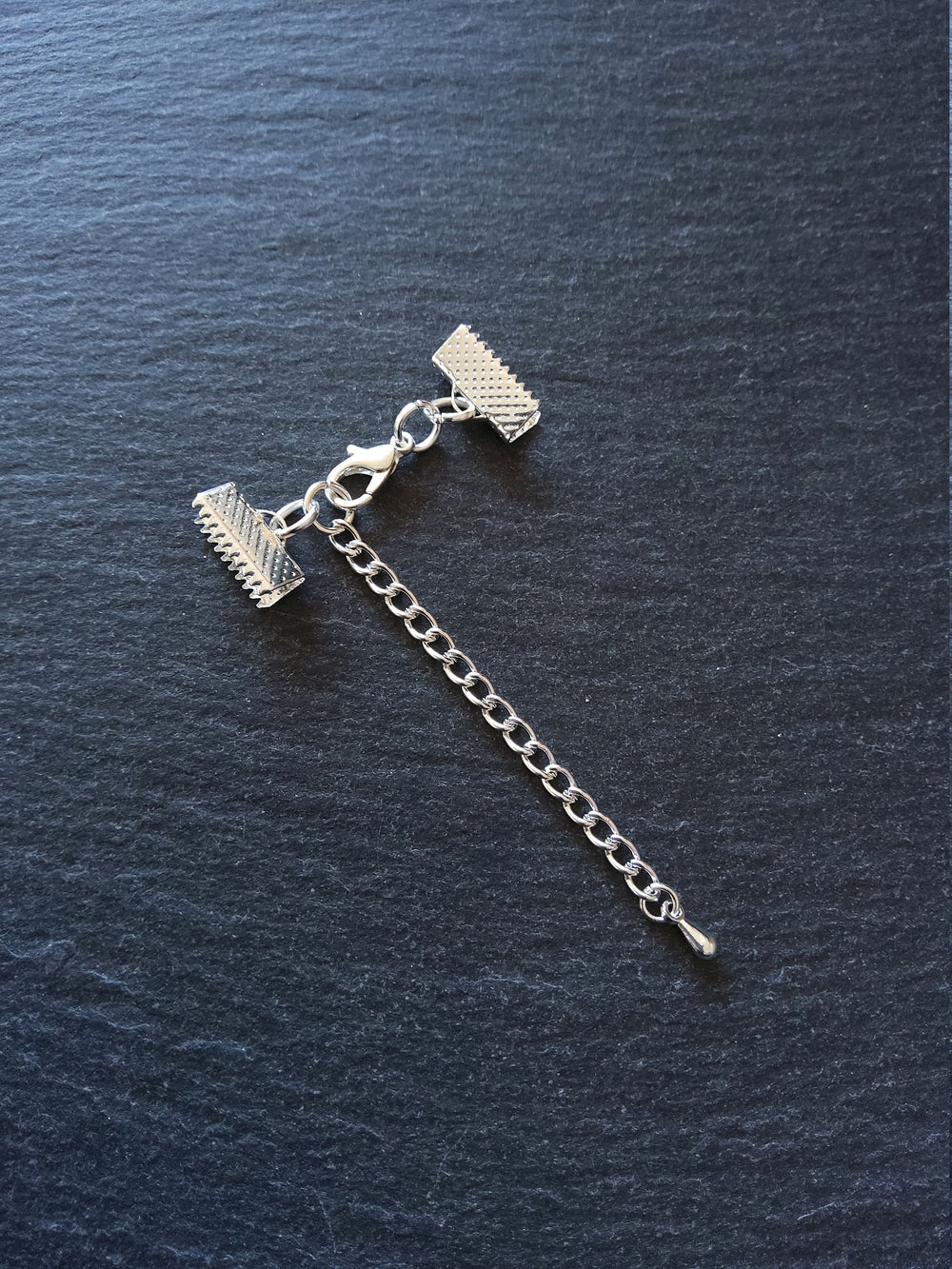 5 or 25 Silver Plated Crimp End Sets for 13mm (1/2") Ribbon Chokers with Extender Chain