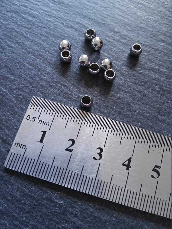 20 or 100 Stainless Steel 5mm Barrel Beads Smooth Solid Round Spacer with 3.2mm Hole