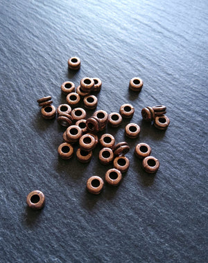 20 or 100 Antique Copper Alloy 6mm Flattened Round Macaron Spacer Beads 6x3mm Hole: 2mm
