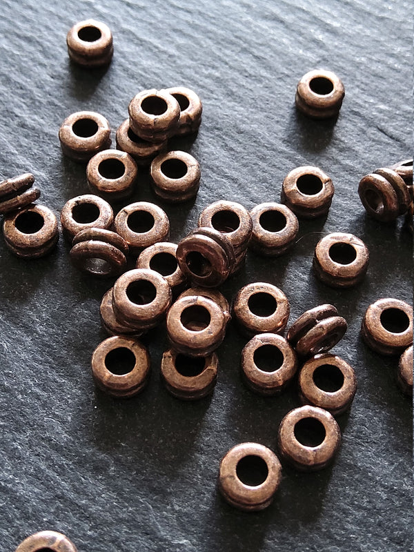 20 or 100 Antique Copper Alloy 6mm Flattened Round Macaron Spacer Beads 6x3mm Hole: 2mm