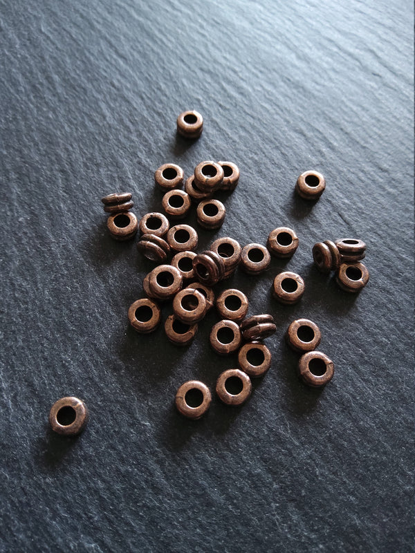 20 or 100 Antique Copper Alloy 6mm Flattened Round Macaron Spacer Beads 6x3mm Hole: 2mm