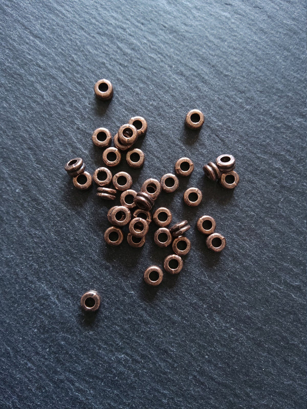 20 or 100 Antique Copper Alloy 6mm Flattened Round Macaron Spacer Beads 6x3mm Hole: 2mm