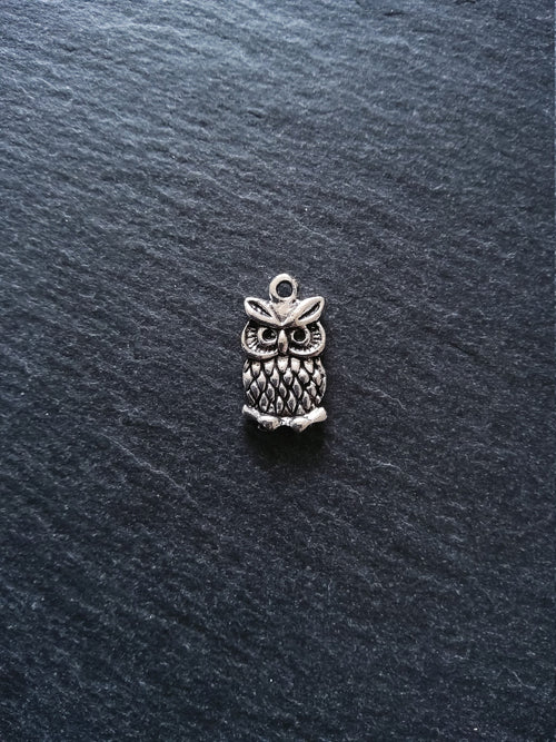 8 or 40 Owl Charms Antique Silver Tone Double Sided 20x11mm