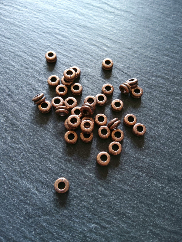 20 or 100 Antique Copper Alloy 6mm Flattened Round Macaron Spacer Beads 6x3mm Hole: 2mm