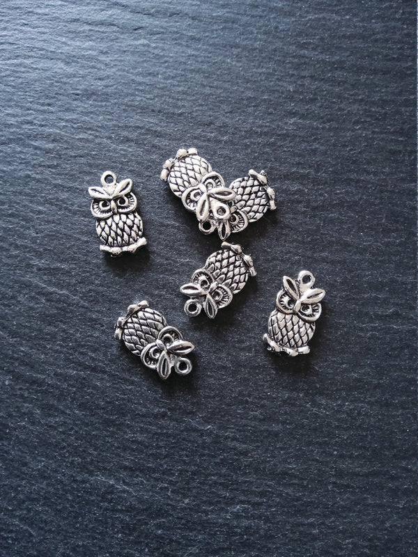 8 or 40 Owl Charms Antique Silver Tone Double Sided 20x11mm