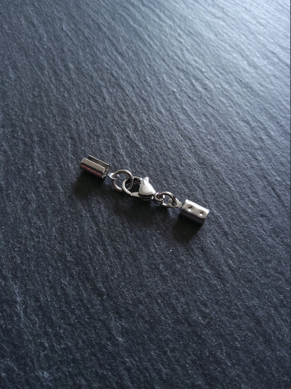 Stainless Steel Crimp End sets for 3mm to 3.5mm Round Cord with (or without) Extender Chain