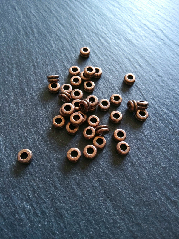 20 or 100 Antique Copper Alloy 6mm Flattened Round Macaron Spacer Beads 6x3mm Hole: 2mm