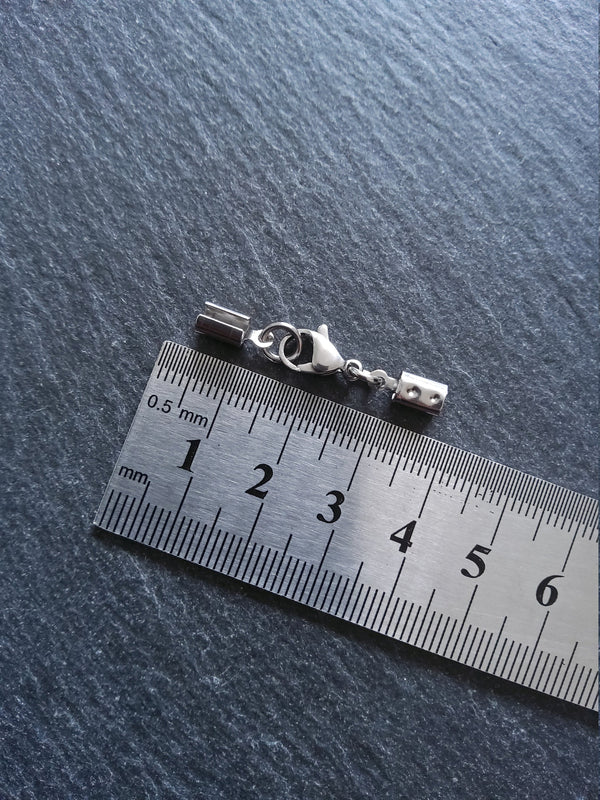 Stainless Steel Crimp End sets for 3mm to 3.5mm Round Cord with (or without) Extender Chain