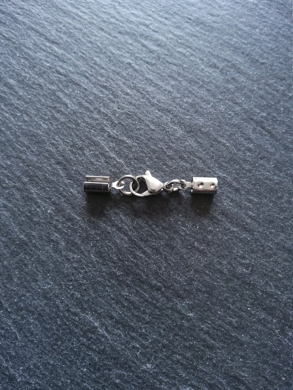 Stainless Steel Crimp End sets for 3mm to 3.5mm Round Cord with (or without) Extender Chain