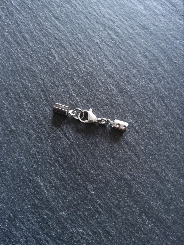 Stainless Steel Crimp End sets for 3mm to 3.5mm Round Cord with (or without) Extender Chain