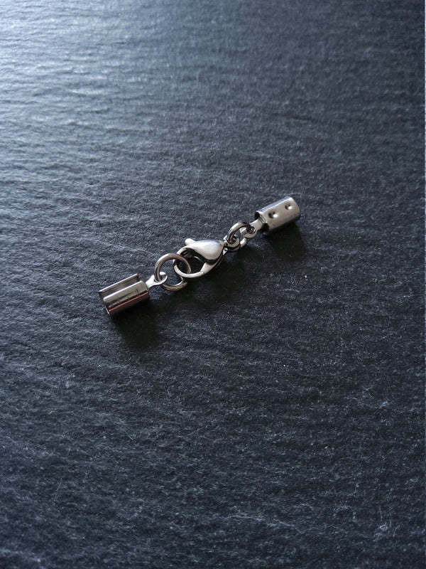 Stainless Steel Crimp End sets for 3mm to 3.5mm Round Cord with (or without) Extender Chain