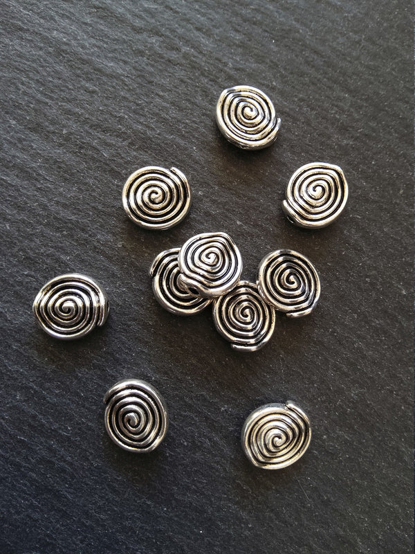 10 or 50 Silver Tone 12mm Spiral Metal Beads 12x11x4mm