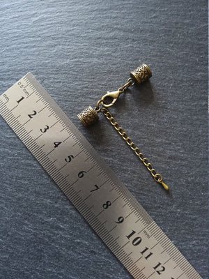 4 or 20 Antique Bronze Patterned End Cap Sets for 5mm Cord with Extender Chain (5.5mm end caps)