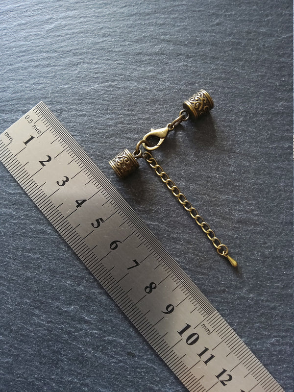 4 or 20 Antique Bronze Patterned End Cap Sets for 5mm Cord with Extender Chain (5.5mm end caps)