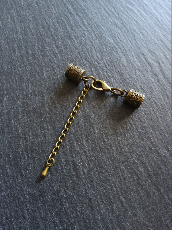 4 or 20 Antique Bronze Patterned End Cap Sets for 5mm Cord with Extender Chain (5.5mm end caps)