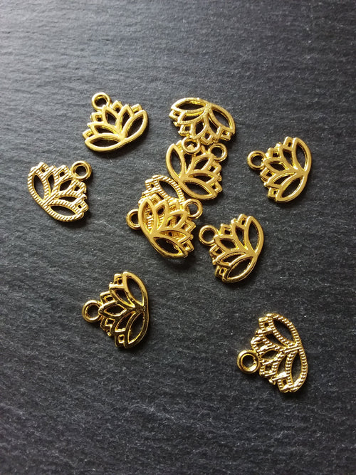 20 or 100 Bright Gold Alloy Lotus Flower Charms 17x15mm