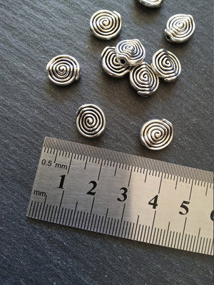 10 or 50 Silver Tone 12mm Spiral Metal Beads 12x11x4mm