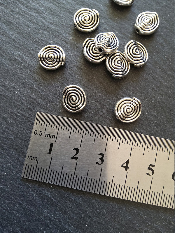10 or 50 Silver Tone 12mm Spiral Metal Beads 12x11x4mm