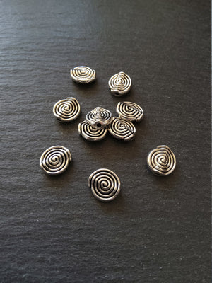 10 or 50 Silver Tone 12mm Spiral Metal Beads 12x11x4mm
