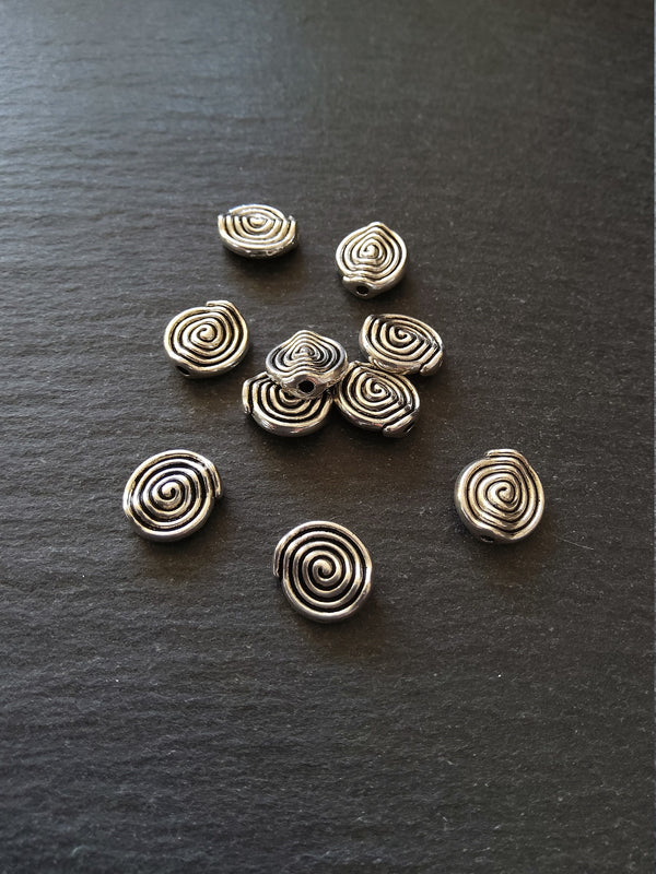 10 or 50 Silver Tone 12mm Spiral Metal Beads 12x11x4mm