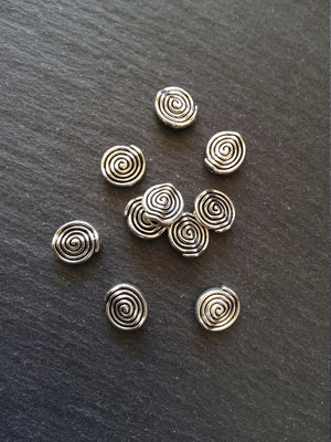 10 or 50 Silver Tone 12mm Spiral Metal Beads 12x11x4mm