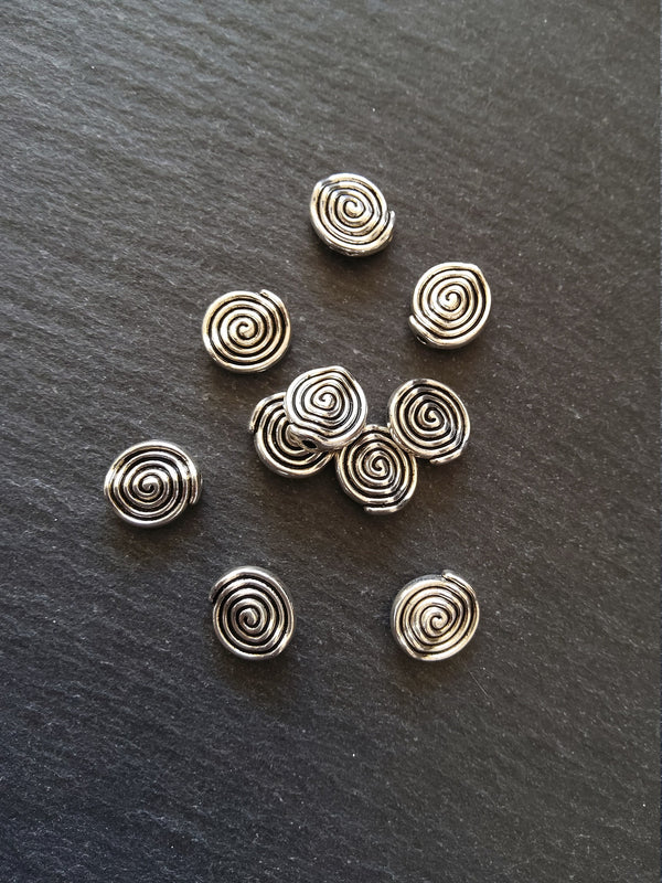 10 or 50 Silver Tone 12mm Spiral Metal Beads 12x11x4mm
