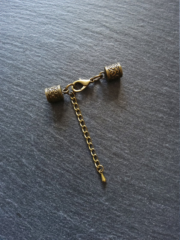 4 or 20 Antique Bronze Patterned End Cap Sets for 5mm Cord with Extender Chain (5.5mm end caps)