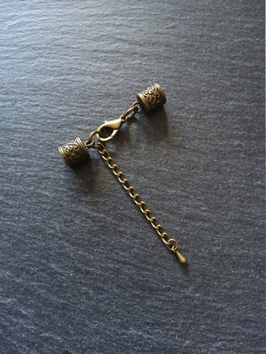4 or 20 Antique Bronze Patterned End Cap Sets for 5mm Cord with Extender Chain (5.5mm end caps)