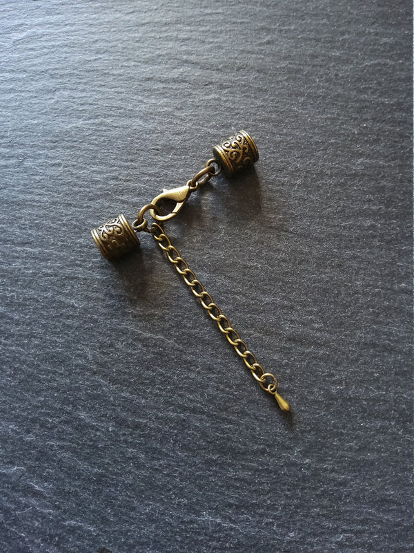 4 or 20 Antique Bronze Patterned End Cap Sets for 5mm Cord with Extender Chain (5.5mm end caps)